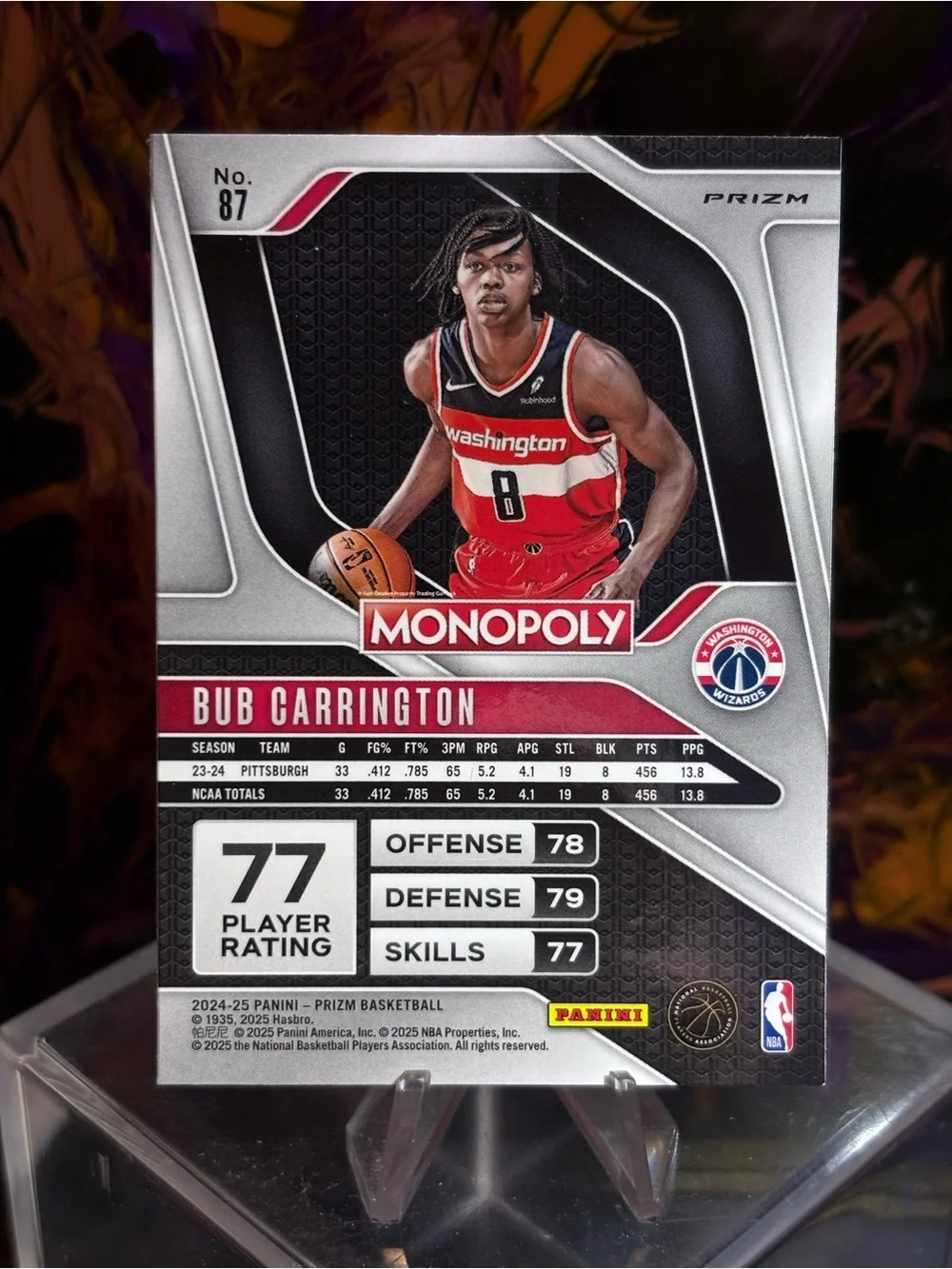 Bub Carrington 2024-25 Panini Prizm Monopoly - Ice Prizms Rookie